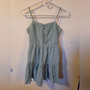 Love Tree Sage Green Tiered Mini Sundress with Button Detail | Size S